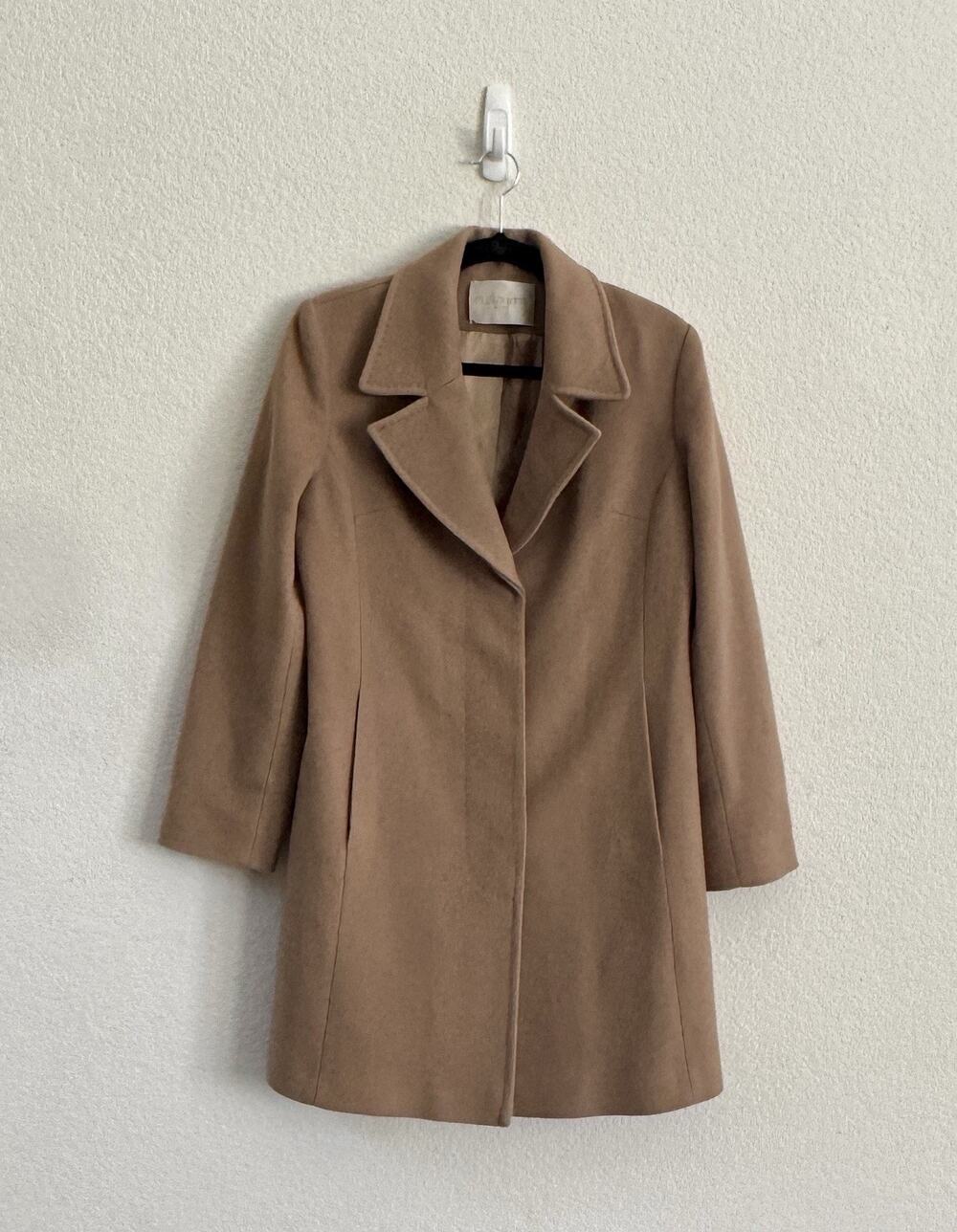 Fleurette Coat Womens Sz 6 Beige Tan Overcoat Loro Piana Wool Peacoat Made USA